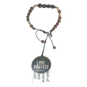 Love is Project bracelet Handmade Artisan Blue Green Beige Beads Boho adjustable